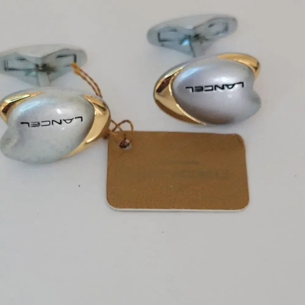 Lancel French‎ Cufflinks Set Silver Gold Tone Logo Geometric Vintage New